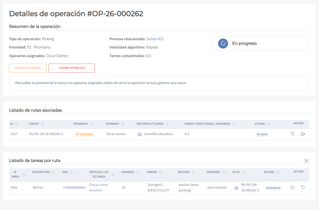 Detalle de operación de almacenamiento